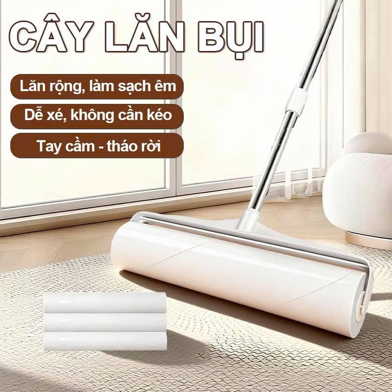 Cây Lăn Bụi 24Cm Tay Cầm Dài Lên Đến 124cm - Lõi Lăn Bụi Thay Thế 24Cm/ Dụng Cụ Lau Sàn Ga Giường Rè
