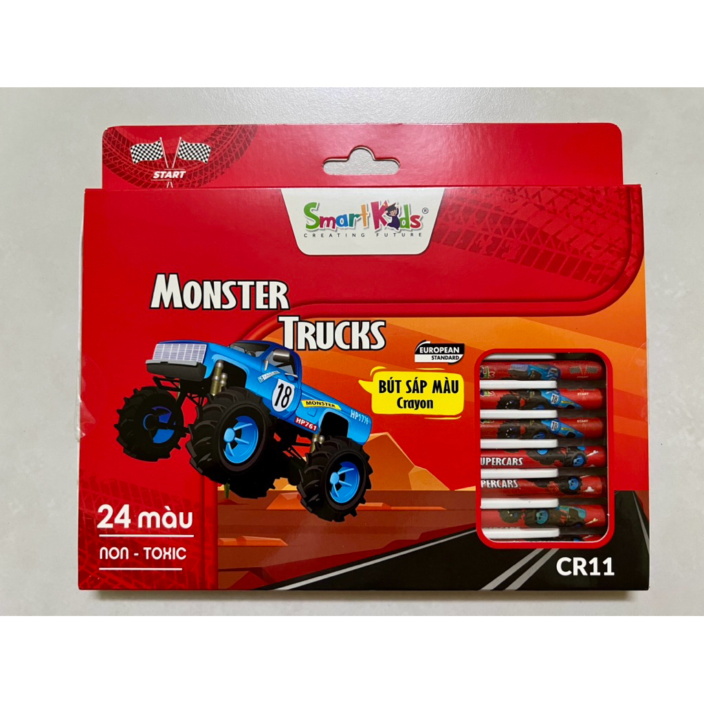 (Tặng kèm quà) Combo Bút sáp màu Monster Trucks (CR11) & Tập tô màu học hỏi AI