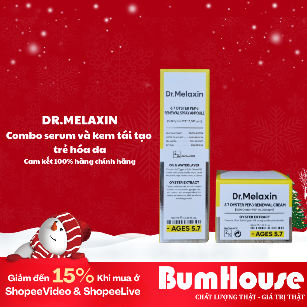 COMBO Kem Dr.Melaxin Ages 5.7 Oyster Pep-3 Renewal Cream 50ml & Serum dạng xịt Oyster Pep-3 Renewal 