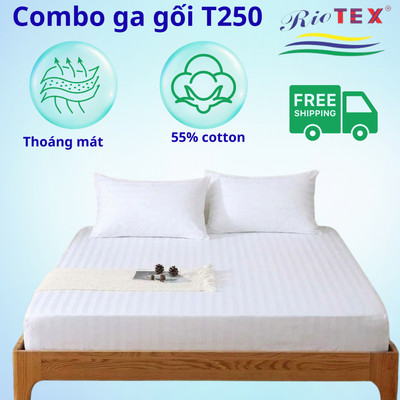 Bộ Ga Gối Cotton Khách Sạn Trắng SỌC S RIOTEX Kích Thước 1m/1m2/1m4/1m6/1m8/2m nệm 5-35cm