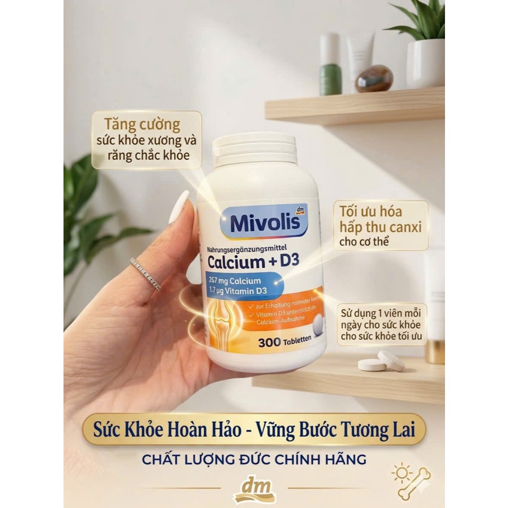 Viên uống bổ sung Canxi + D3 MIVOLIS 300 VIÊN - phòng ngừa loãng xương, chắc khỏe xương khớp CỦA ĐỨC