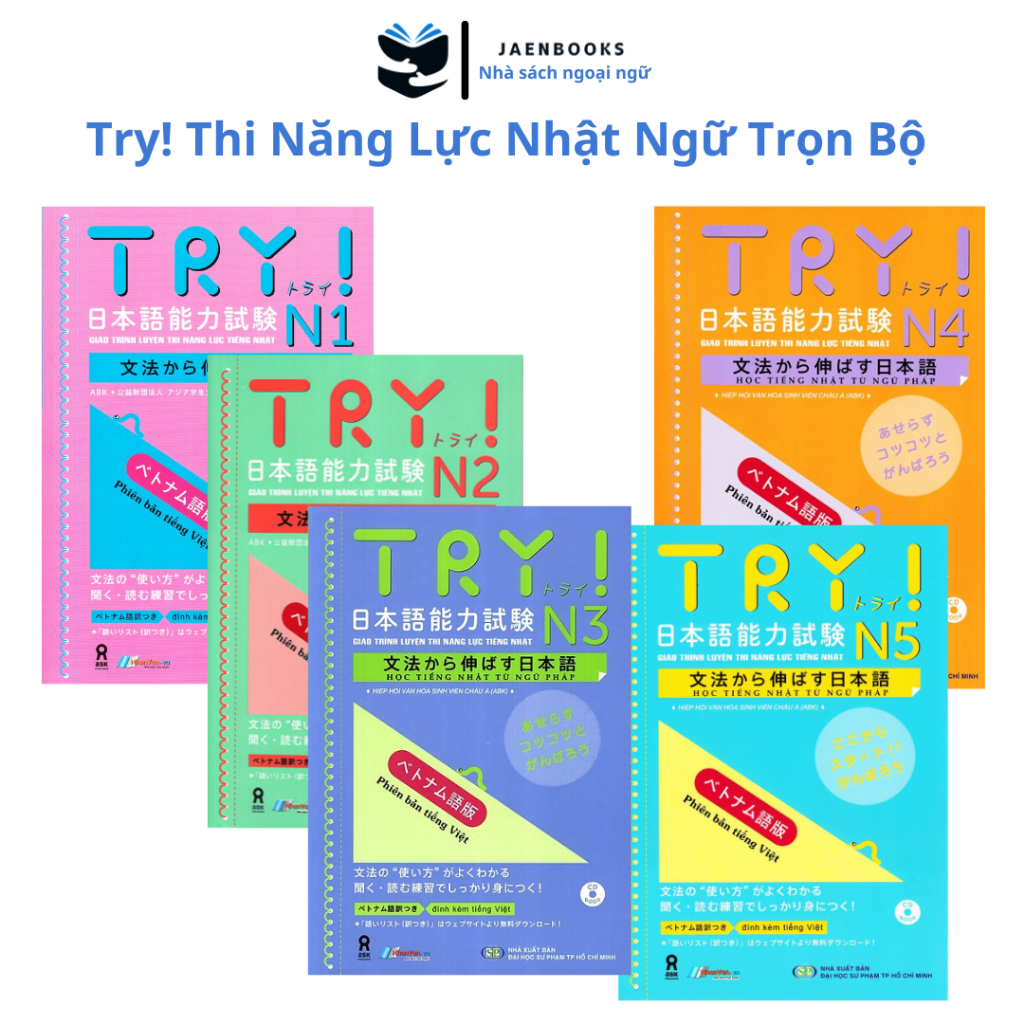 Sách tiếng Nhật - Trọn bộ Giáo Trình Luyện Thi Năng Lực Tiếng Nhật Try N1-N2-N3-N4-N5