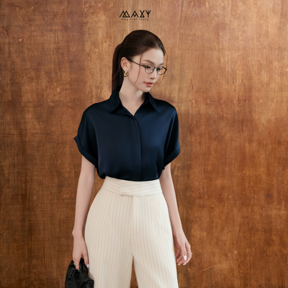Áo sơ mi nữ công sở ngắn tay Sleeve Shirt Navy Maxy Workshop
