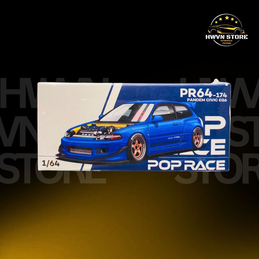 Xe mô hình Poprace Pandem Civic EG6 màu xanh ( PR640174-BOX)