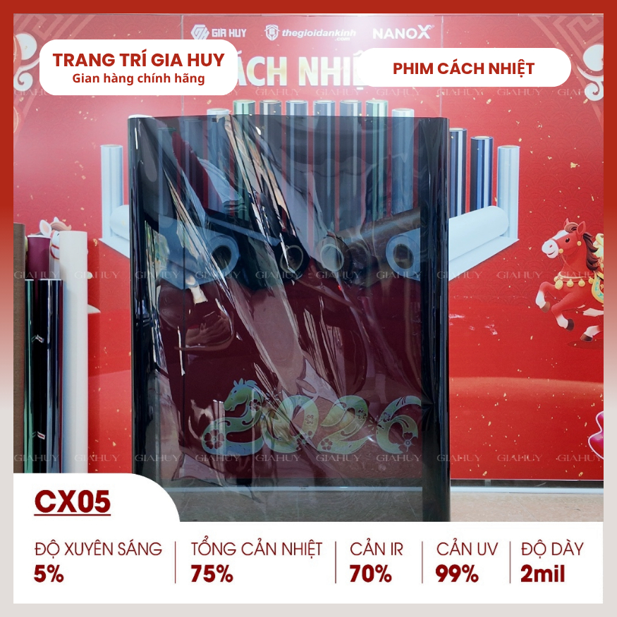 Phim cách nhiệt Hàn Quốc màu đen đậm CX05, màu đen nhạt chống nắng, chống chói,chống UV cách nhiệt
