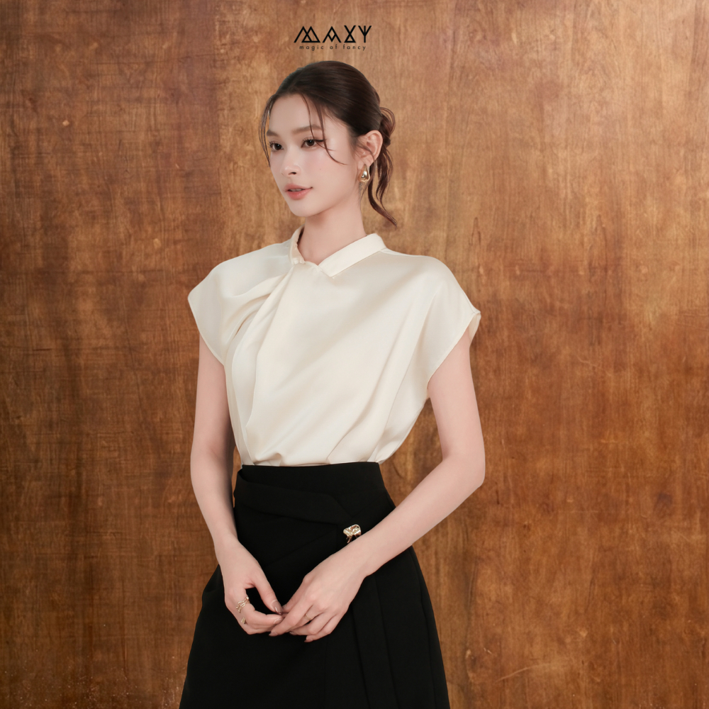 Áo kiểu nữ lụa sang chảnh Knot Sleeve Top Ivory Maxy Workshop