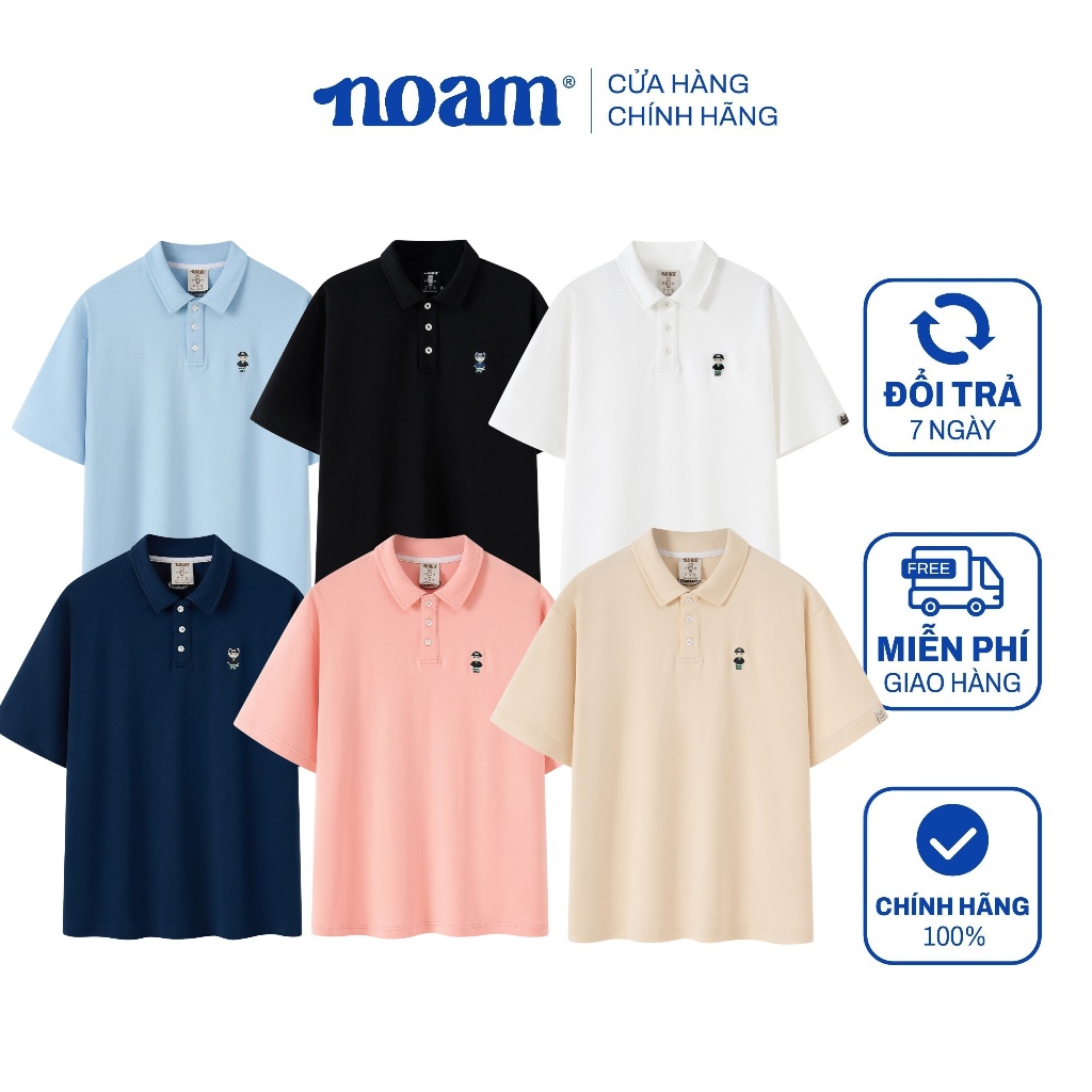 Áo Polo Form rộng NOAM Teeny Homies Cotton 100% mềm mịn vượt trội - Màu hồng/ Navy/ Xanh pastel/ Nâu