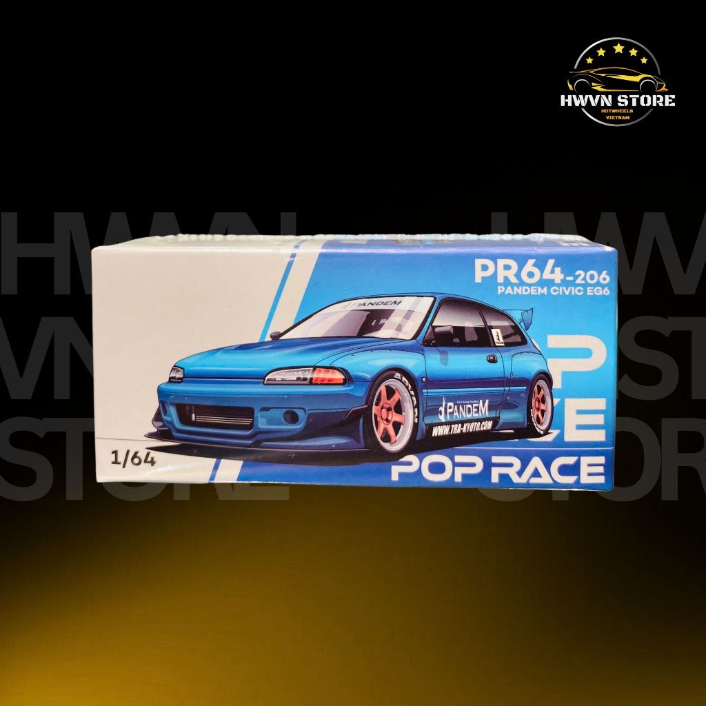 Xe mô hình Poprace Pandem Civic EG6 màu xanh ( PR640206-BOX)
