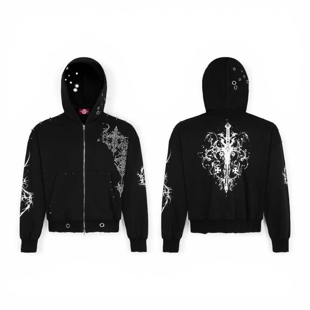Áo Hoodie Zip Nỉ Chân Cua Custom Đính Charm Nhọn Cotton 420gsm "TM" TRAPPER CLUBVN