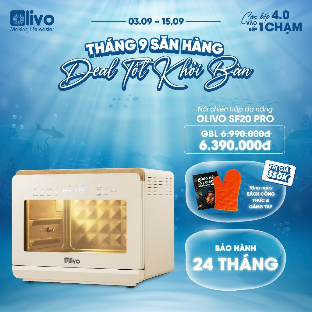 (hỏa tốc)Nồi chiên hấp đa năng OLIVO SF20 PRO dung tích 20L, Nồi chiên hơi nước 70 chức năng,