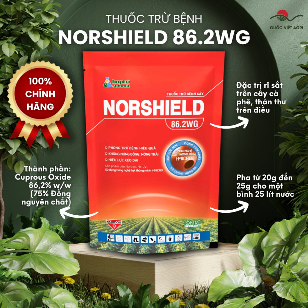NORSHIELD 86.2WG Hợp Trí (gói 250g) - Cuprous Oxide 86,2%w/w Thuốc trừ bệnh gốc đồng đỏ Trị Sương ma