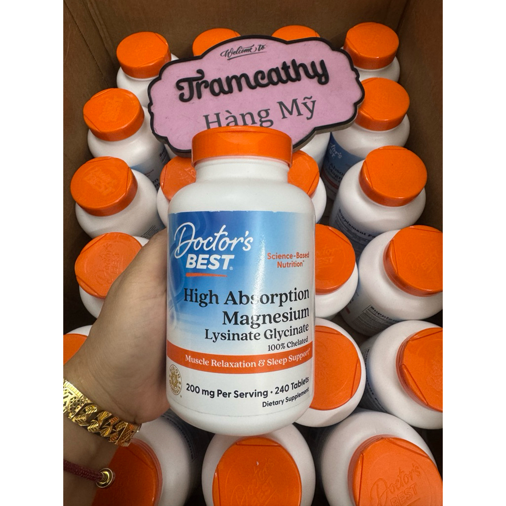 Viên uống Magie glycinate Doctor's Best Magnesium glycinate giảm căng thẳng tăng cường xương chắc kh