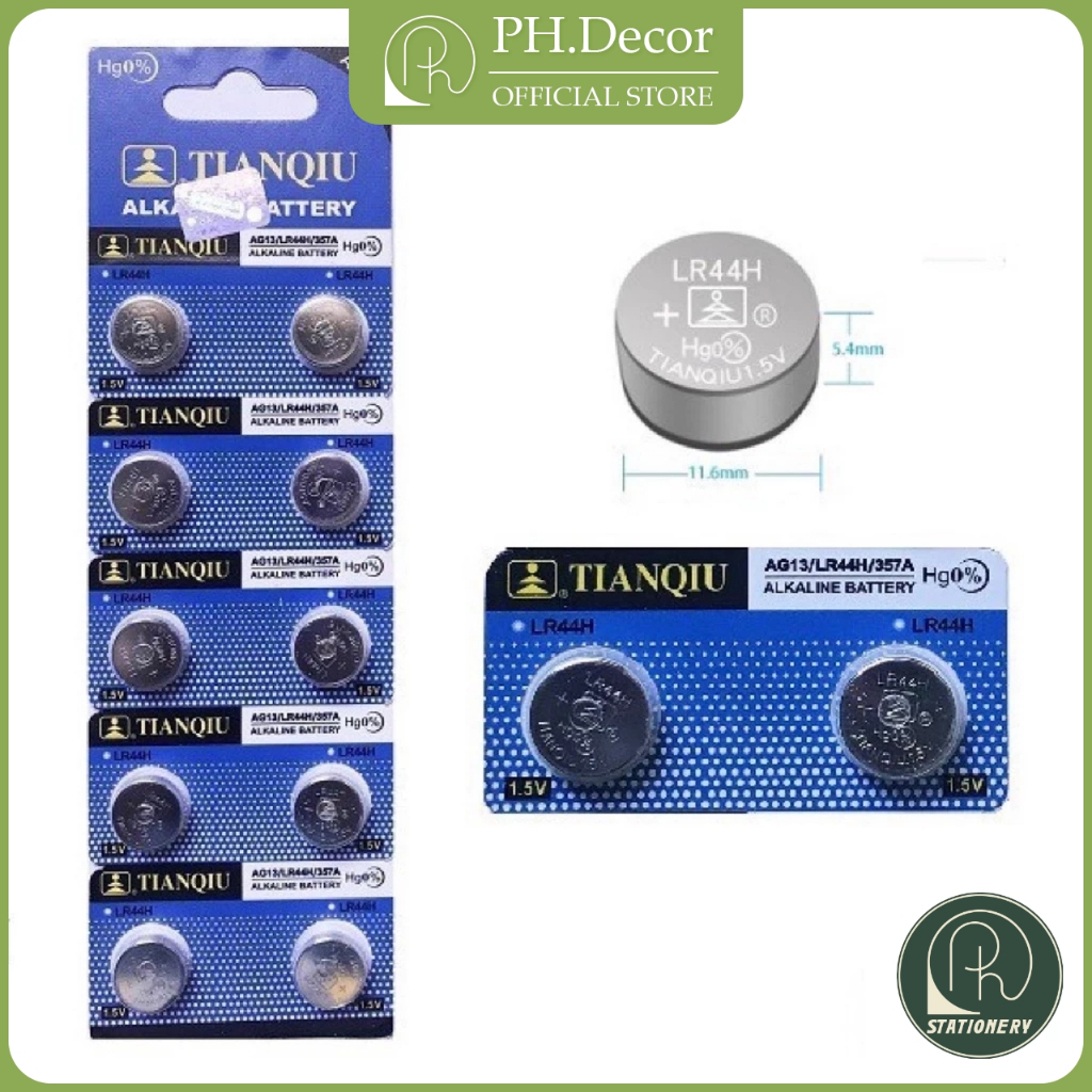 [Cam Kết Pin Mới/Chính Hãng] Pin Cúc Áo AG13 TIANQIU LR44H 1.5V | Vỉ 10 Viên