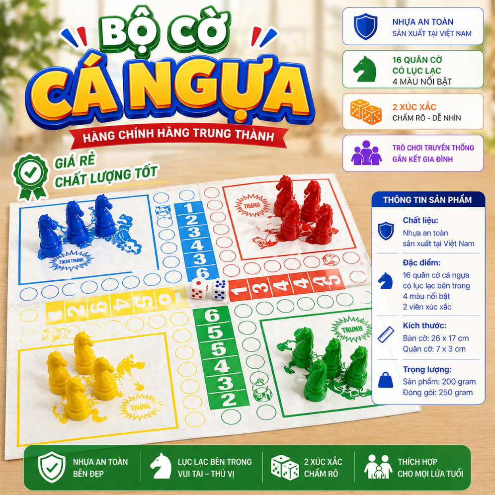 Bộ cờ cá ngựa - Cờ Cá Ngựa loại thường hàng rẻ (Hàng chính hãng Trung Thành)