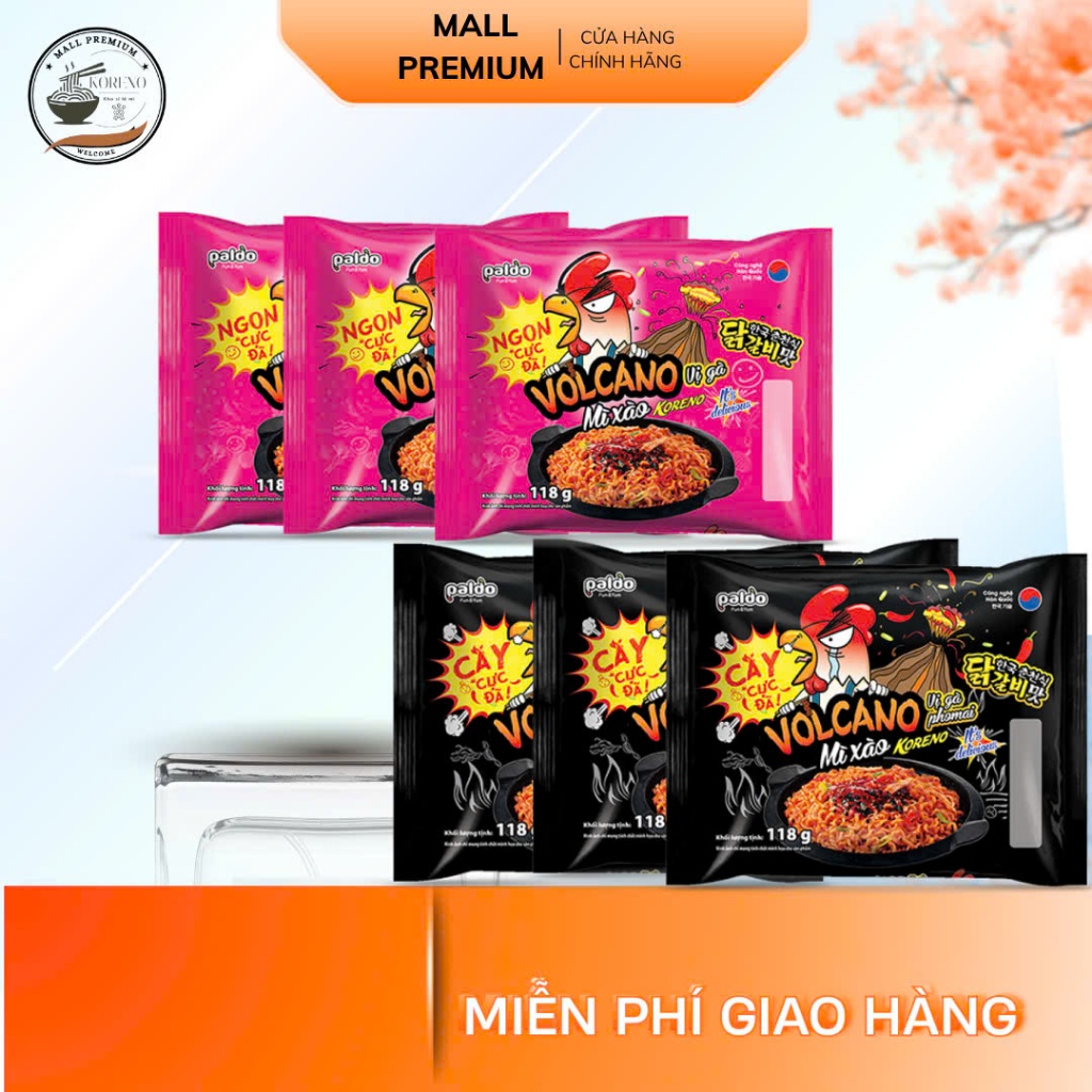 THÙNG 24 GÓI MÌ XÀO VOLCANO Vị Gà/Vị Gà Phô Mai GÓI 118G