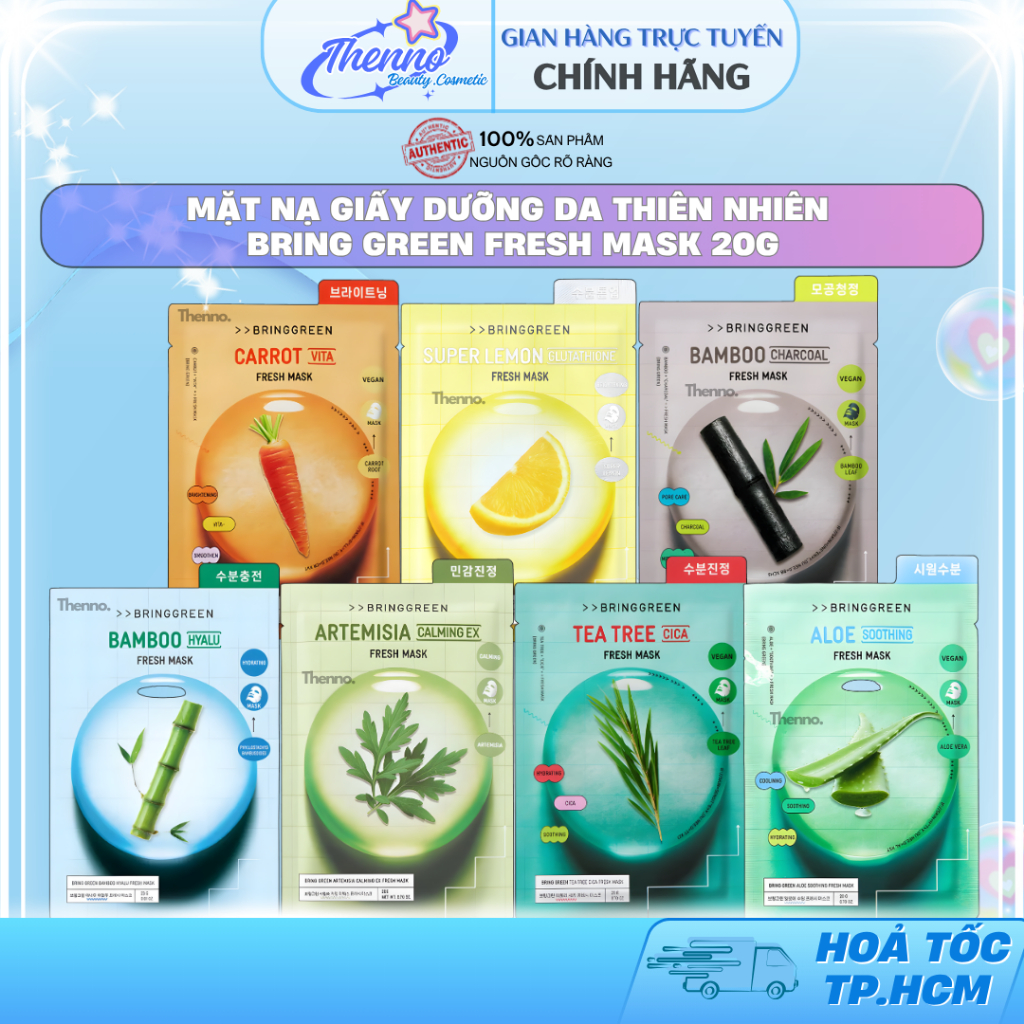 Mặt Nạ Giấy Dưỡng Da Thiên Nhiên Bring Green Fresh Mask 20g Hàn Quốc