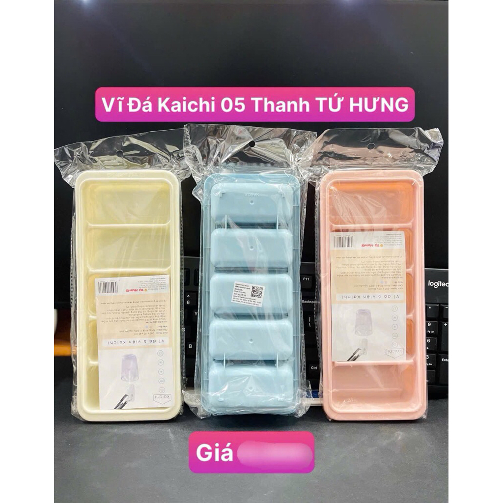 Vỉ Đá Kaichi Tứ Hưng 5 Thanh/10 Viên Vuông, Khuôn Làm Đá Khối Có Nắp Đậy Trong Suốt Ngăn Mùi Tuyệt Đ