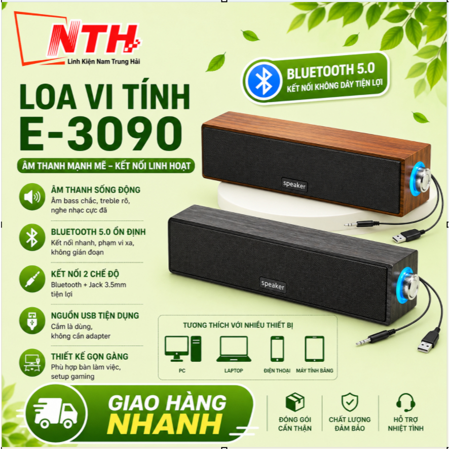 [KL] Loa Vi Tính Loa Gỗ Công Suất Lớn Dùng Cho PC, Laptop, ĐT,.. Speaker E-1090