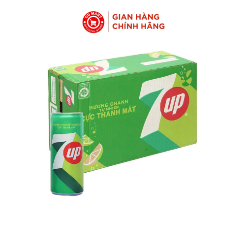 Thùng 24 Lon Nước Ngọt Có Gaz 7Up Lon Xanh (320ml/lon)