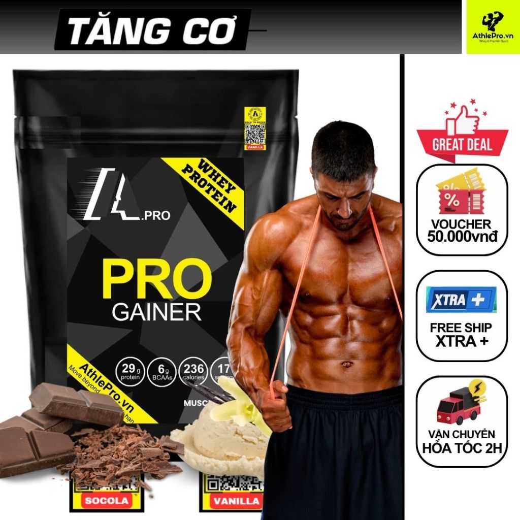 Whey Protein concentrate PRO GAINER túi 1kg, tặng giáo án & thực đơn độc quyền