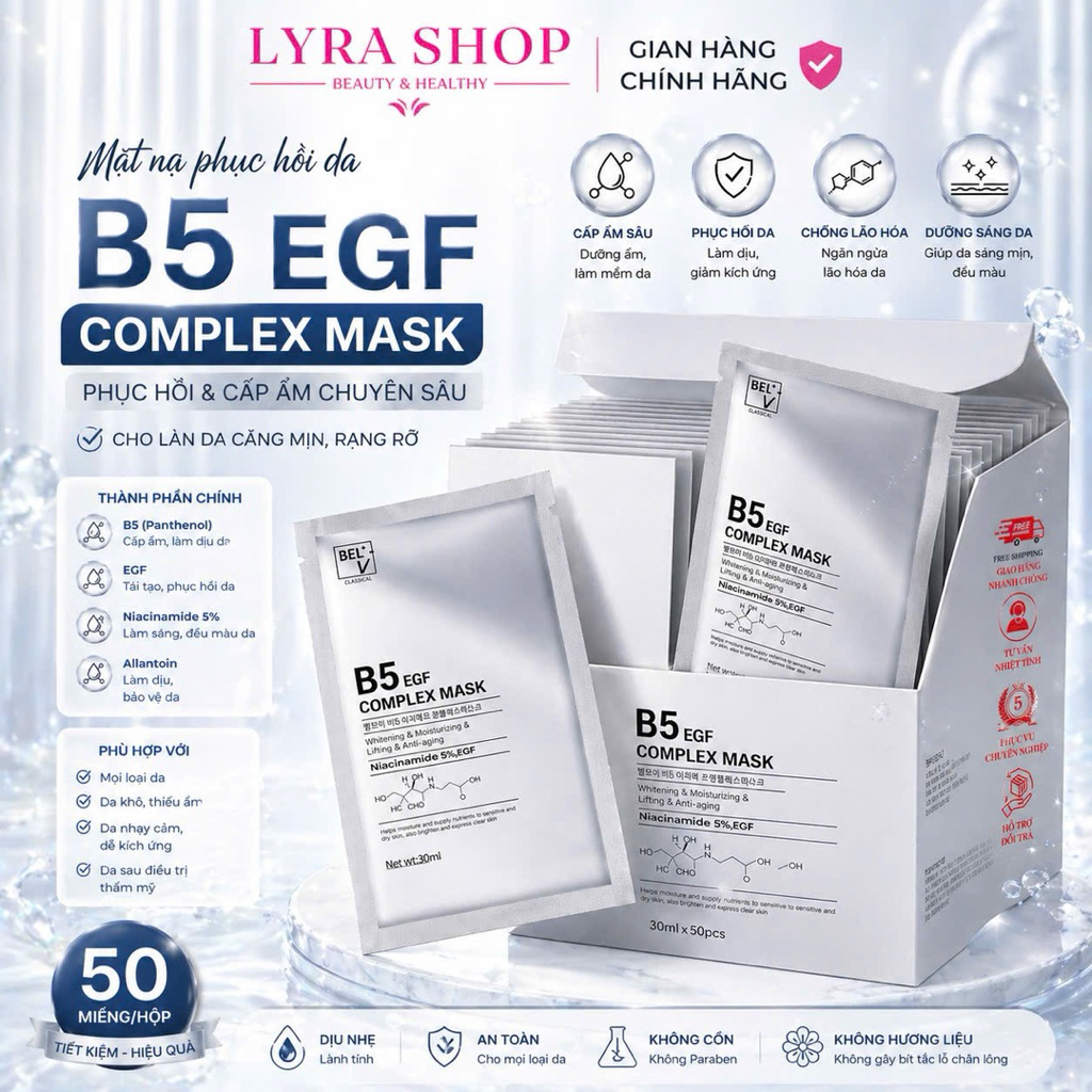 MẶT NẠ BẠC BEL B5 EGFCOMPLEX MASK NIACIMIDE 5% CẤP ẨM DƯỠNG TRẮNG , HỤC HỒI DA - HÀNG NỘI ĐỊA TRUNG