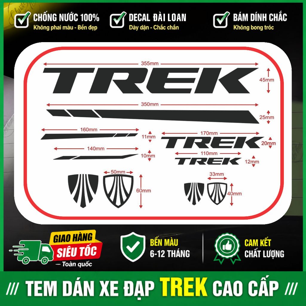 Tem dán xe đạp TREK decal PVC chống nước dán khung xe thể thao bền đẹp không bong tróc