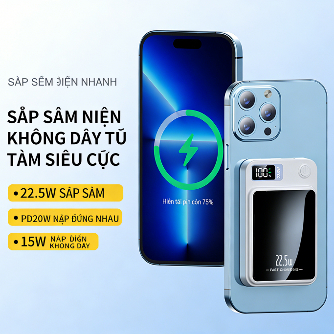 Pin Sạc dự phòng  Cục Sạc Nhanh 10000mAh Không dây từ tính  Sạc nhanh phòng có dây ，Cho iPhone