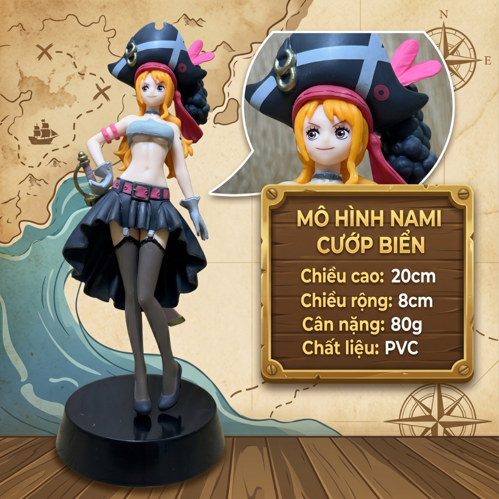 Mô hình nhân vật Nami One Piece nữ cướp biển sexy decor bàn làm việc 20cm - PVC cao cấp