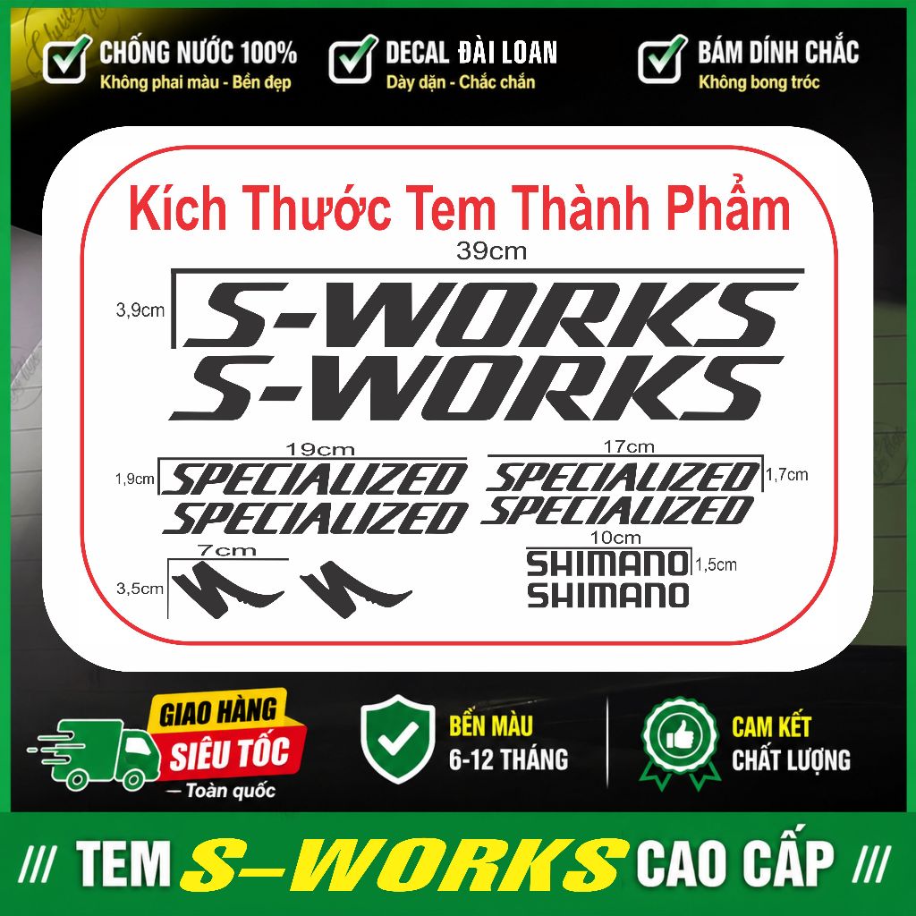 Tem Decal  S-WORKS  Dán Xe Đạp Thể Thao bền màu - dễ dán.