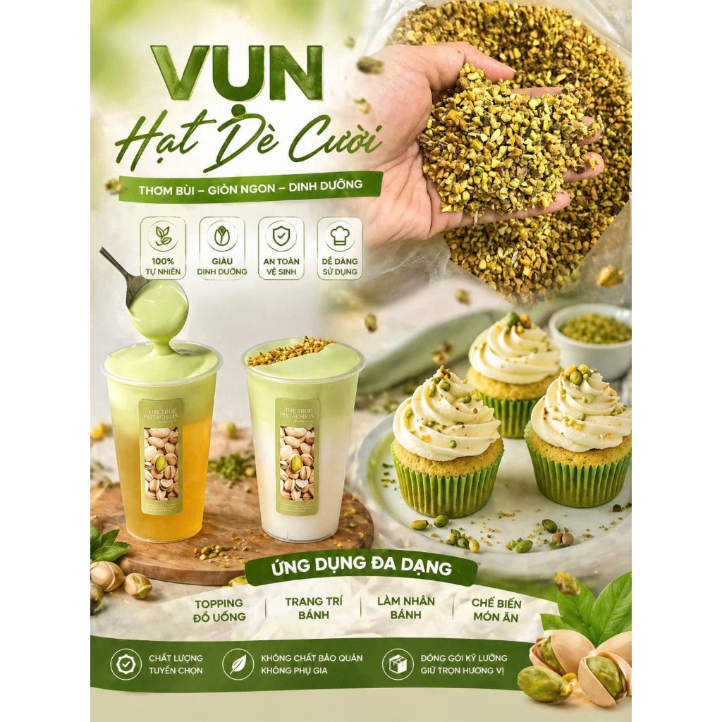 1KG Vụn hạt dẻ cười - đã sấy (Pistachio Bits) - Topping Trà Sữa - Trang Trí Bánh & Dessert