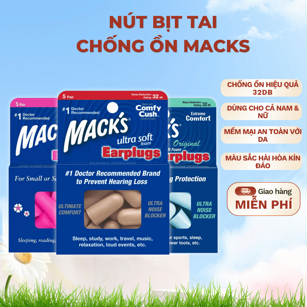 Hộp 5 đôi nút bịt tai chống ồn Mack's Ultra Soft dành cho ngủ ngon