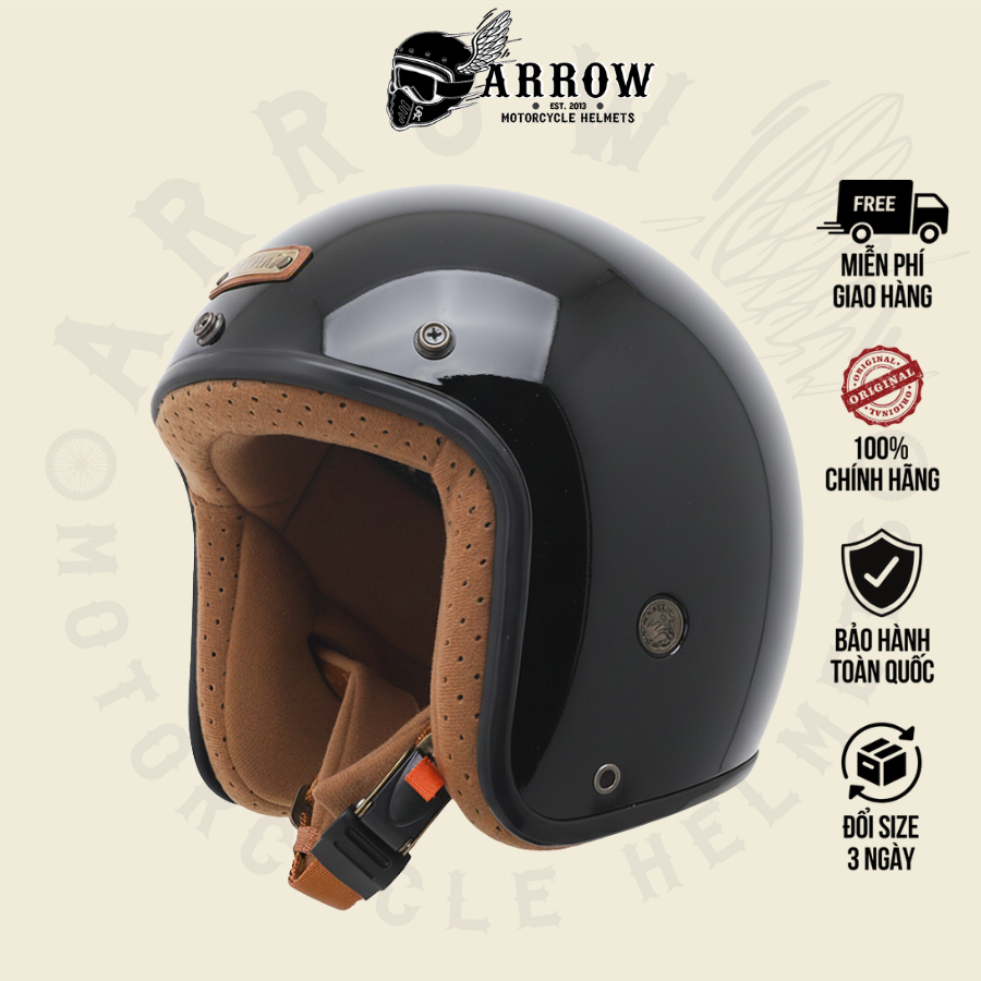 Mũ bảo hiểm 3/4 Bulldog 4US nón bảo hiểm chính hãng cao cấp phượt màu sắc cơ bản Arrow