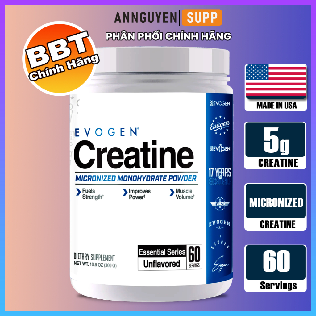 Evogen Creatine Monohydrate Không Mùi, 60 Lần Dùng