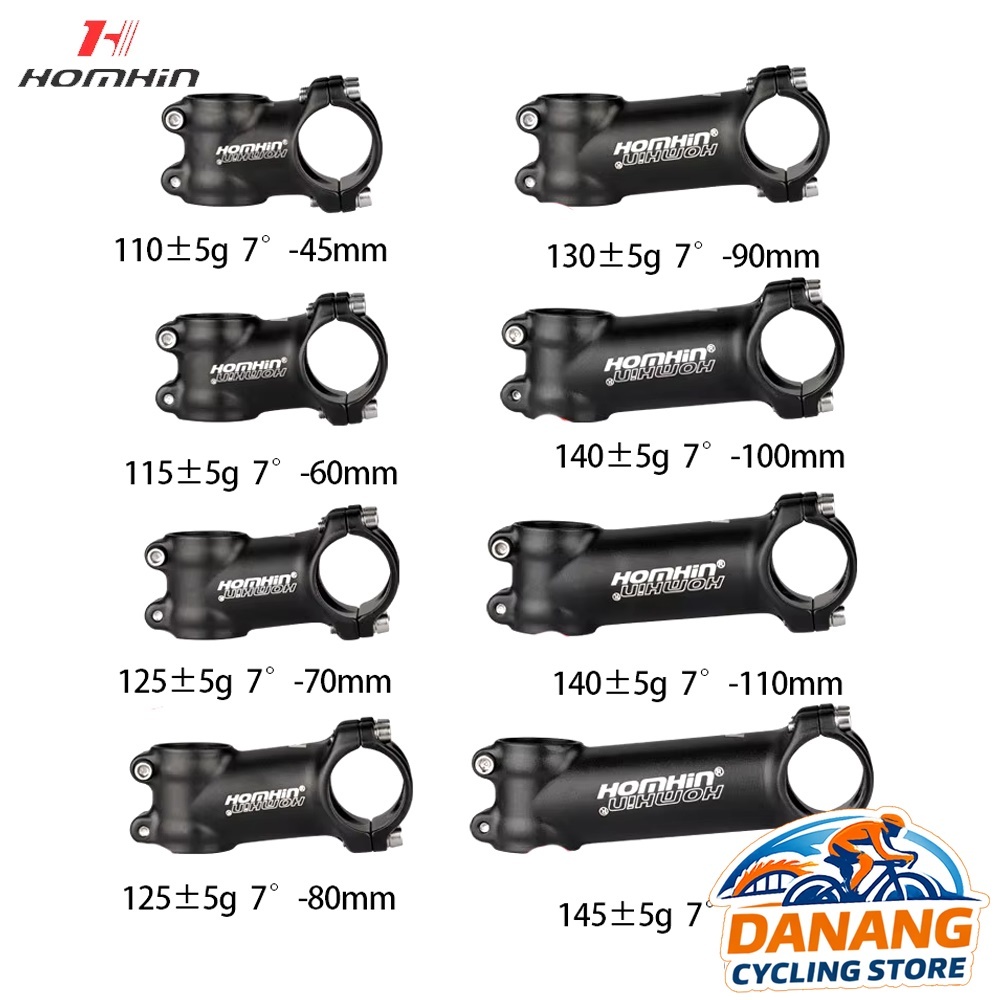 Pô Tăng (Stem) Nhôm Xe Đạp HOMHIN 31.8mm – 7 / 17 Độ, Đủ Cỡ Dài
