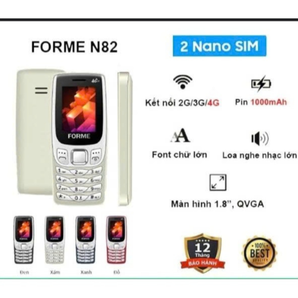 Điện thoại Forme N82 4G | Loa to | Phím lớn | 2 SIM | Pin 1000mAh | Điện thoại người già giá rẻ