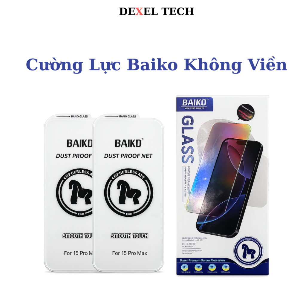 Cường Lực Baiko Không Viền Cho Các Dòng iPhone Chính Hãng