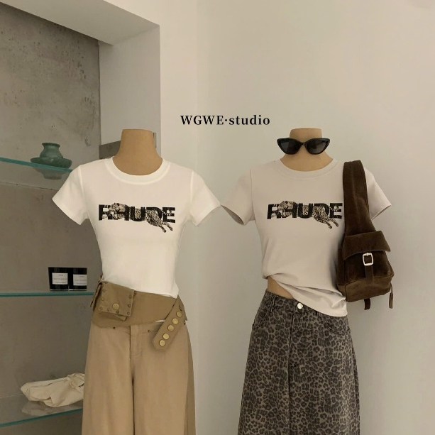 𝑾𝑮𝑾𝑬• Áo thun chữ báo đốm form nhỏ babytee 9449 wgwe hàng QC size SM