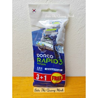 DORCO RAPID 3 Portable 3 - Túi Dao Cạo Râu 3 Lưỡi Hàn Quốc (3 + 1 Cây Xanh)