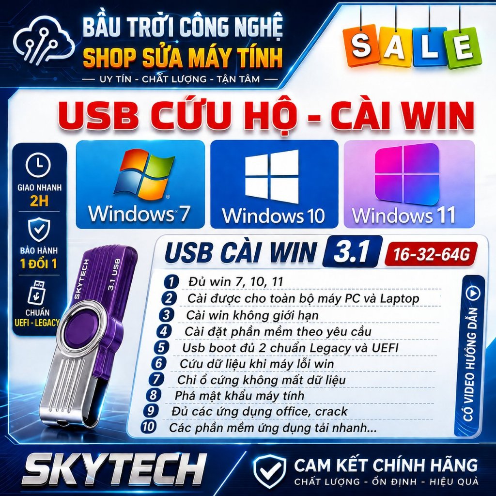 USB Cài hệ điều hành, Cứu hộ PC Laptop, Cài Win 7 10 11 - máy tính để bàn laptop freeship