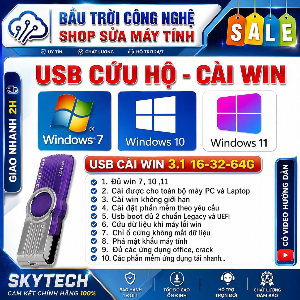 USB Cài Win, USB Cài hệ điều hành, Cứu hộ PC - Laptop Cài Win 7 10 11 - Máy tính để bàn và laptop