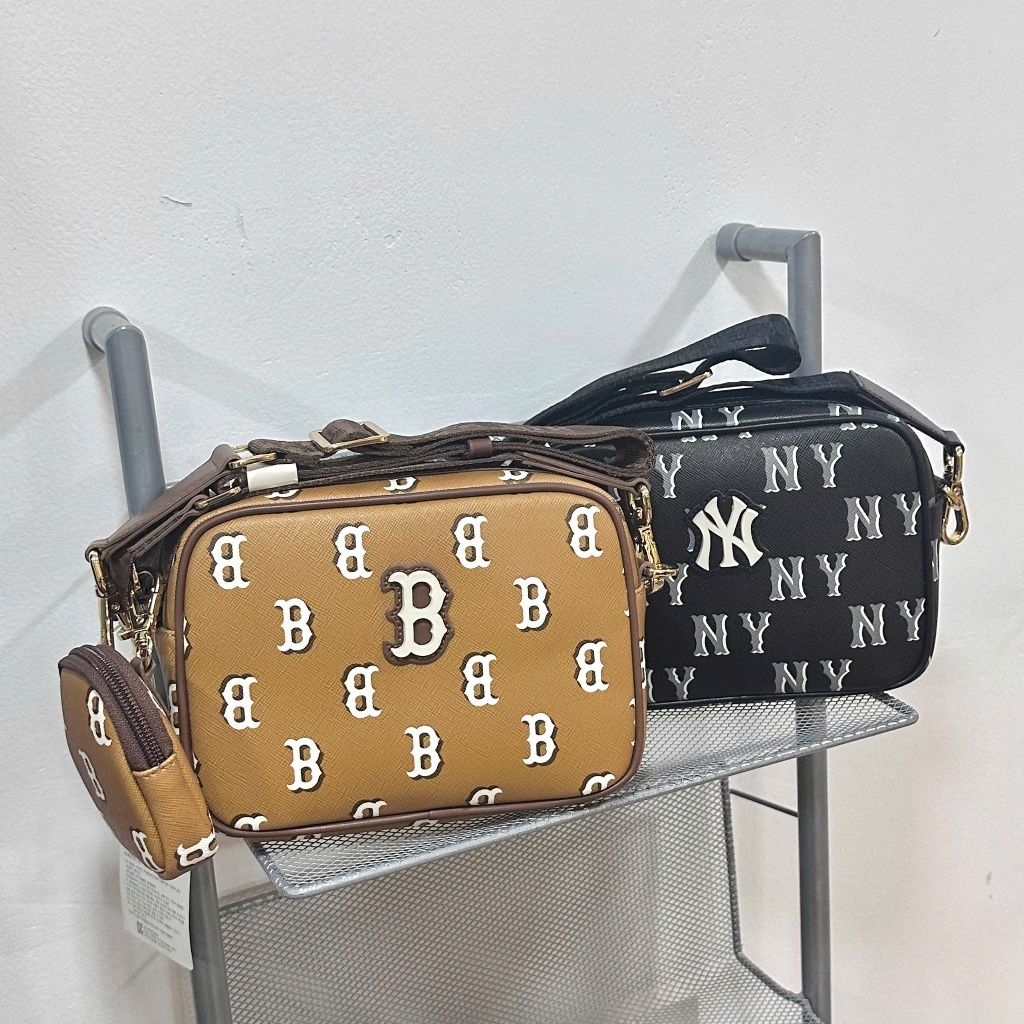 [Authentic💯]  TÚI MLB ĐEO CHÉO MONOGRAM ĐEN LOGO NY SILICON - 7ACRM084N-50BKS  - FULL HIDDENTAG - SẴ