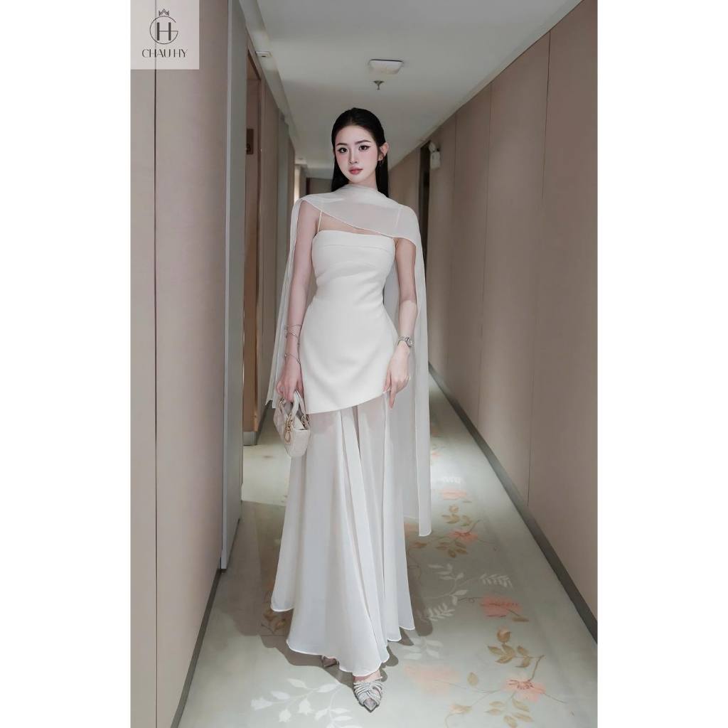 Julie Set- Set đầm maxi 2 dây tùng canh xéo khăn choàng thướt tha- 𝑪𝑯𝑨𝑼 𝑯𝒀 𝑫𝒆𝒔𝒊𝒈𝒏
