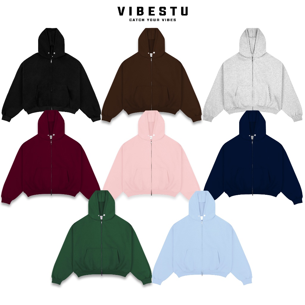 Áo Hoodie Trơn Zip 2 Chiều Vải Dày Dặn - Áo Khoác Hoodie Nỉ 2 Da Form Boxy VIBESTU