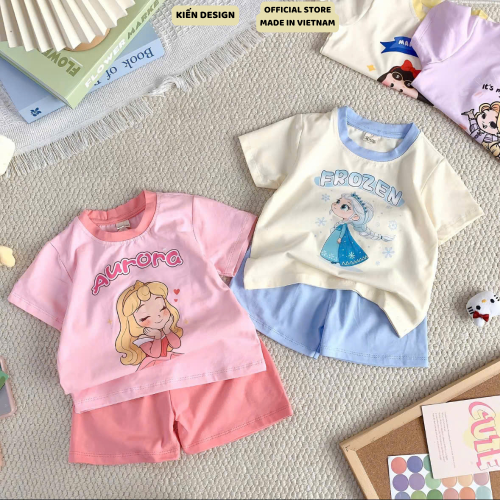 Set Bộ Bé Gái Hình Công Chúa Elsa Aurora, Bộ Mùa Hè Chất Cotton Mềm Mịn Thấm Hút Mồ Hôi Cho Bé 7-27k
