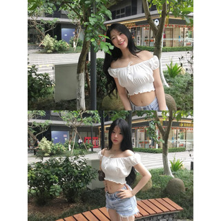 @𝐜𝐡𝐞𝐫𝐫𝐲𝐨𝐫𝐝𝐞𝐫 Áo Crotop Trễ Vai Chun Eo