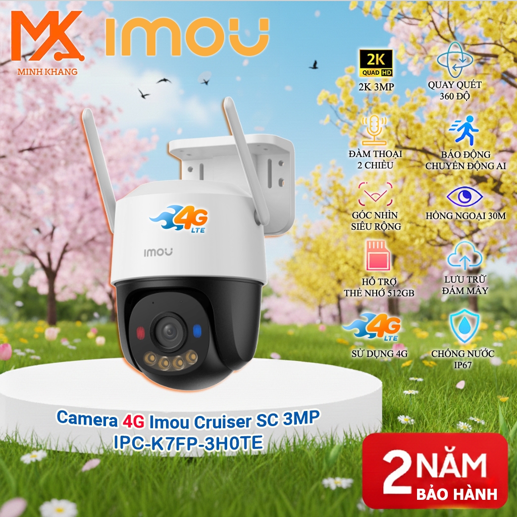 Camera IMOU Cruiser SC 4G IPC-K7FP 3MP / 5MP – Ngoài Trời, SIM 4G Không WiFi, Quay 360°, Full Color 