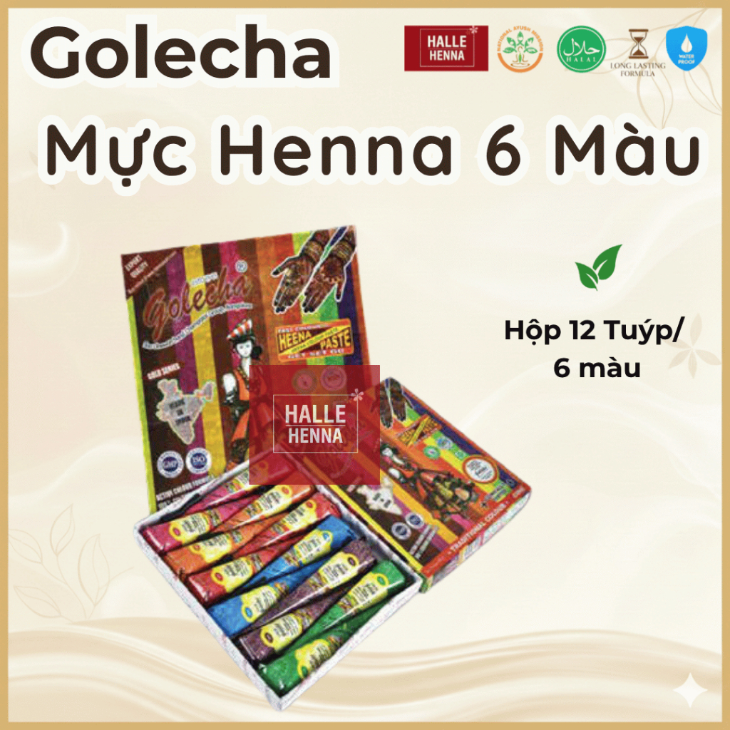 Mực Vẽ Henna Mehendi Golecha 6 Màu Ấn Độ – Henna Cone Thành Phần Thiên Nhiên, Vẽ Hình Xăm Tạm Thời L