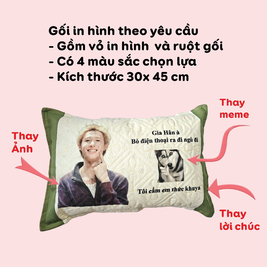 (Giá Sốc ) Gối in hình theo yêu cầu, thay ảnh thay chữ đã gồm vỏ và ruột bông, kt 30x45 cm