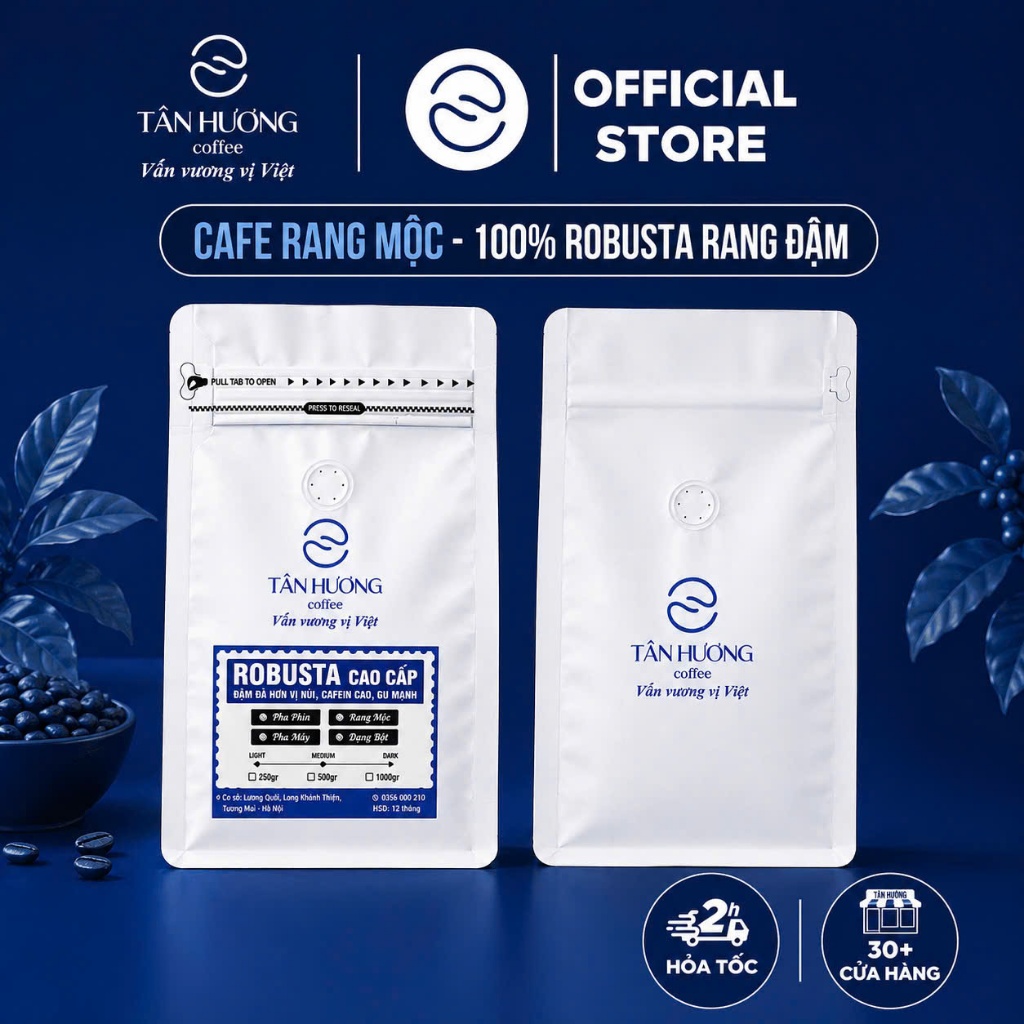 Cà Phê Robusta Cao Cấp - Đậm, Mạnh, Nhiều Cafein, Hương Caramel - Tân Hương Coffee