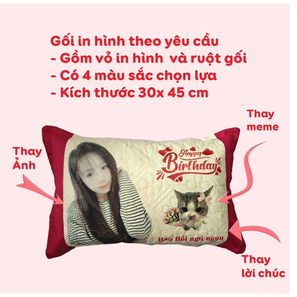 ( Giá Sốc ) Gối in hình theo yêu cầu - 30x45 cm gồm cả vỏ và ruột bông